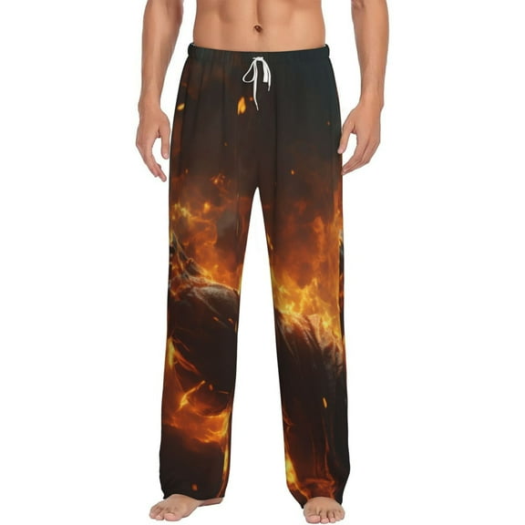 Uemuo Cool Fire Man Pattern Men's Wide Leg Palazzo Lounge Pants with Pockets Light Weight Loose Comfy Casual Pajama Pants-X-Large