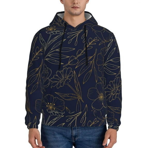 Uemuo Copper-Gold Gloss Outline Flower Pattern Men's Hoodie - Casual Pullover Hoodie with Kangaroo Pocket, Stylish Hooded Sweatshirt for Everyday Wear-3X-Large