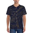 thumbnail image 1 of Uemuo Copper-Gold Gloss Outline Flower Print Mens Polo Shirts Baseball T-shirt Performance Short Sleeve Golf Shirt Moisture Wicking Athletic Casual Collared T-Shirt-Large, 1 of 7