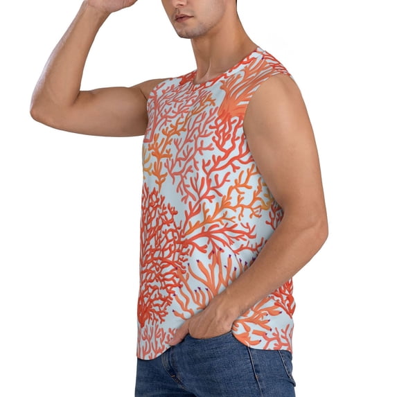 Uemuo Corals Pattern Men's Sleeveless T-Shirt,Muscle Athletic Tank Top, Moisture-wicking Quick-dry Breathable Classic Tee Top for Gym Run Outdoor Sports-Medium