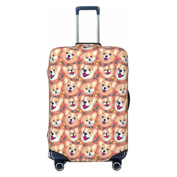 Uemuo Corgi Head with Floal Printed Washable Luggage Cover - Fashion Suitcase Protector Fits 18-32 Inch Luggage -Large