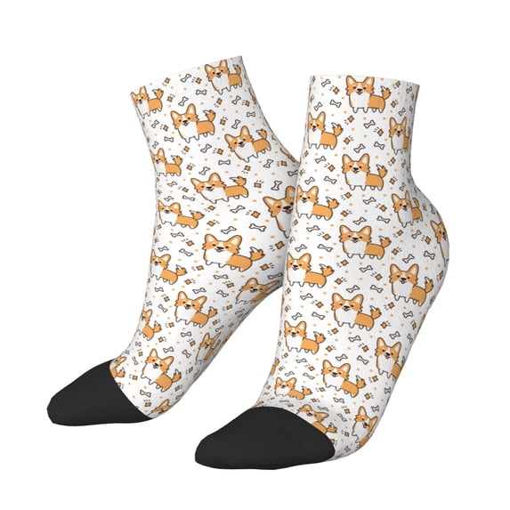 Uemuo Corgi with Hearts Printed Crew Socks, Moisture-Wicking Socks, Athletic Socks for Men Breathable Cushion Socks Casual Sport Socks for Running Traveling