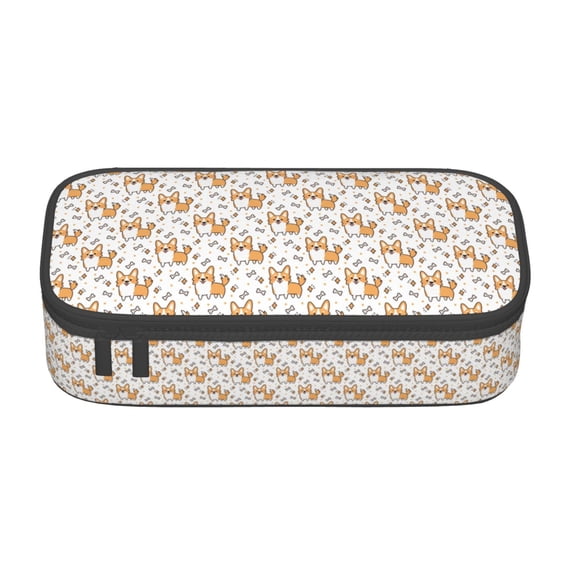 Uemuo Corgi with Hearts Printed Large Pencil Case, Big Capacity Pencil Pouch Stationery Pen Bag, Storage High Capacity Bag Pouch Holder Box Organizer, Marker Pen Case