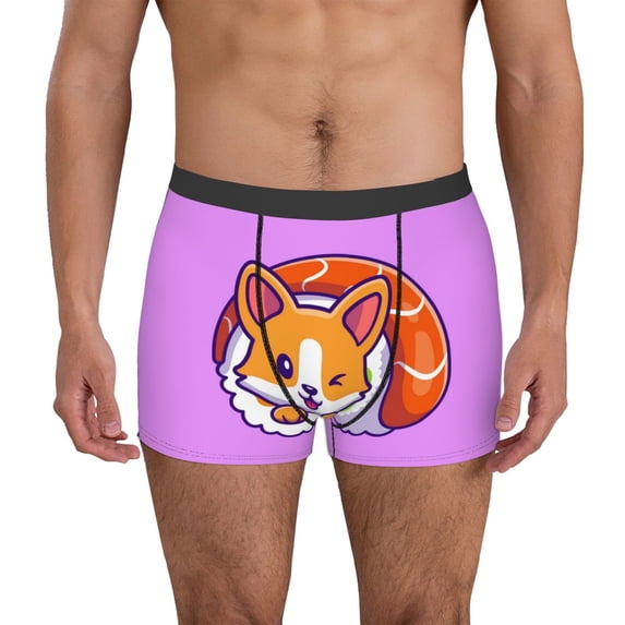 Uemuo Corgi In Sushi Roll Pattern Men's Boxer Briefs,Trunk Anti-Chafing,Comfortable, Durable, and Stylish Underwear-Small