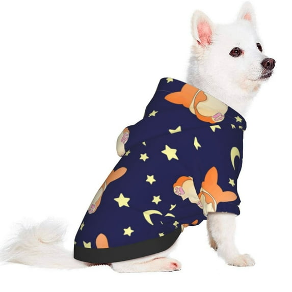 Uemuo Corgi Lying With Moons And Stars for Winter Dog Hoodie Sweatshirts with Pockets Warm Dog Clothes for Small Dogs Chihuahua-X-Large