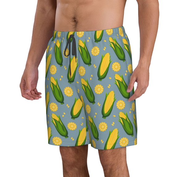 Uemuo Corn On The Leaves Pattern Men's Swim Trunks Hawaiian Beach Bathing Suit Swimsuits Beach Quick-Dry Shorts with Pockets-Small
