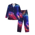 thumbnail image 1 of Uemuo Cosmic Cat Psychedelic Journey Pattern 2-Piece Loungewear Set - Men’s Soft Sleepwear, Cozy Winter PJs, Comfy Sleep Set-Small, 1 of 7