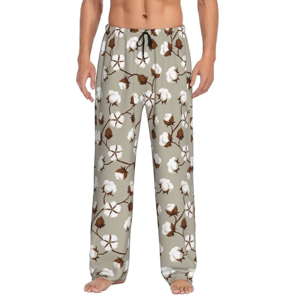 Uemuo Cotton Tree Pattern Men's Wide Leg Palazzo Lounge Pants with Pockets Light Weight Loose Comfy Casual Pajama Pants-Medium