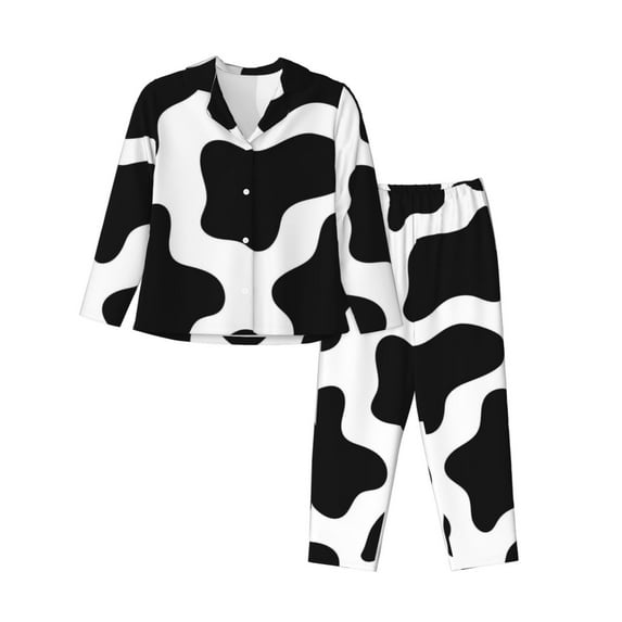 Uemuo Cow Print Black White Pattern Womens Pajama Sets,PJ Set for Women,Pajamas for Women Logo,Long Sleeve Pajama Set for Women,Soft Long Sleeve Top With Pants-Small
