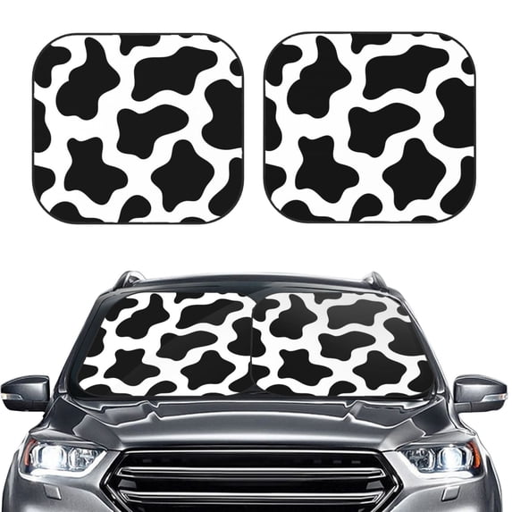 Uemuo Cow Print Black White Printed 2 PCS Car Windshield Sun Shade, Auto Sun Heat and UV Rays Blocker, Foldable Automotive Front Window Sunshade Protector