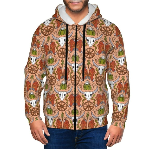 Uemuo Cow Skull for Men's Fashion Full-zip Hoodies & Sweatshirts with Kangaroo Pocket, Zip-up Hooded Sweatshirt, Moisture Wicking & Breathable-XX-Large