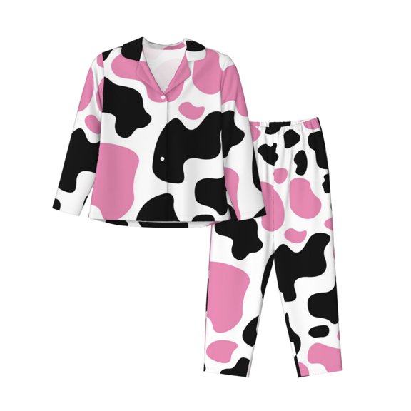 Uemuo Cow Spots Pattern Womens Pajama Sets,PJ Set for Women,Pajamas for Women Logo,Long Sleeve Pajama Set for Women,Soft Long Sleeve Top With Pants-