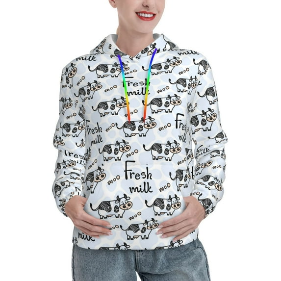 Uemuo Cow With Fresh Milk Pattern Women's Hoodie with Eye-catching Drawstrings- Casual Pullover Hoodie with Kangaroo Pocket, Stylish Hooded Sweatshirt-Medium