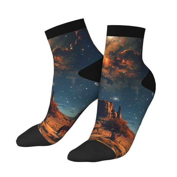 Uemuo Cowboy Boots Under Starry Sky Printed Crew Socks, Moisture-Wicking Socks, Athletic Socks for Men Breathable Cushion Socks Casual Sport Socks for Running Traveling