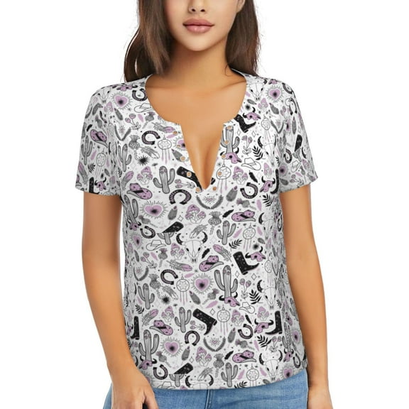 Uemuo Cowboy Drawing Women's Deep V-Neck Low Cut Tops - Casual Loose Fit with Stainless Steel Loop, Soft, Breathable, Perfect for Office, Travel, and Daily Wear-XX-Large