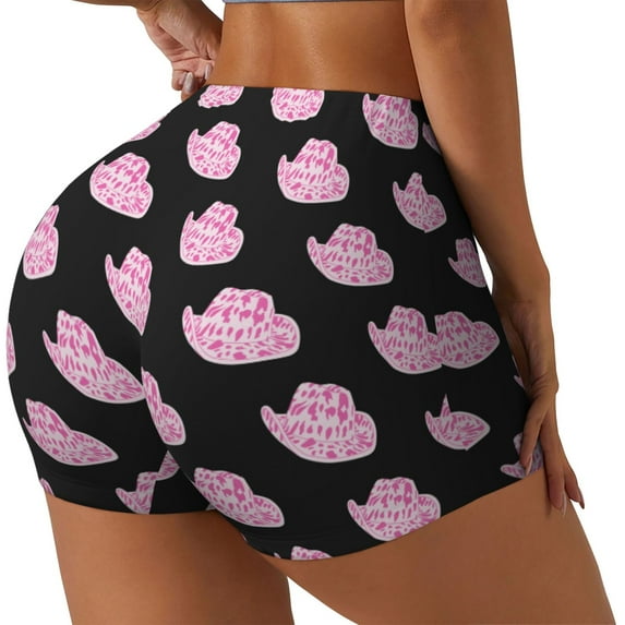 Uemuo Cowboy Hat Pattern Women Workout Impact Shorts Scrunch Butt Lifting Gym Shorts Seamless Booty Biker Shorts-Large