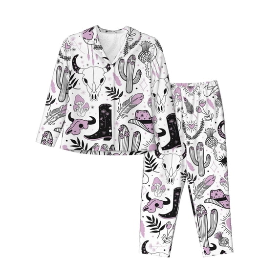 Uemuo Cowboy Pattern Womens Pajama Sets,PJ Set for Women,Pajamas for Women Logo,Long Sleeve Pajama Set for Women,Soft Long Sleeve Top With Pants-X-Large