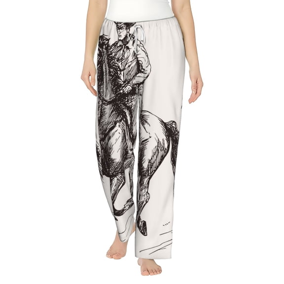 Uemuo Cowboy Ride A Horse Pattern Women's Wide Leg Palazzo Lounge Pants with Pockets Light Weight Loose Comfy Casual Pajama Pants-Large