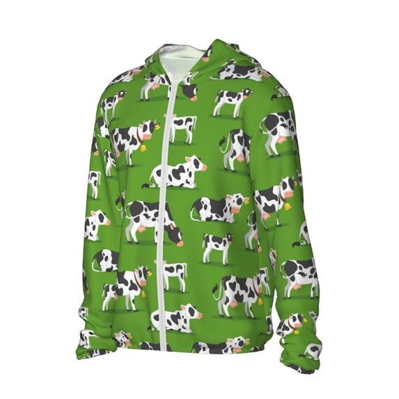 Uemuo Cows With Calfs Green Pattern Women's Full Zip UPF 50+ Sun Protection Hoodie Jacket Long Sleeve Sun Shirt Hiking Outdoor Performance with Pockets-3X-Large