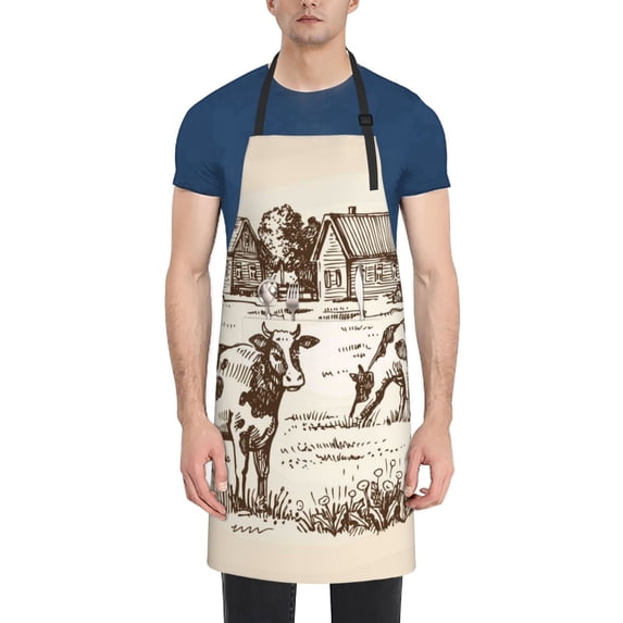 Uemuo Cows On The Farm Pattern Waterproof Apron Adjustable Dishwasher Apron- Apron for Women Men Heavy Duty Work Apron for Dishwashing Chemical Lab