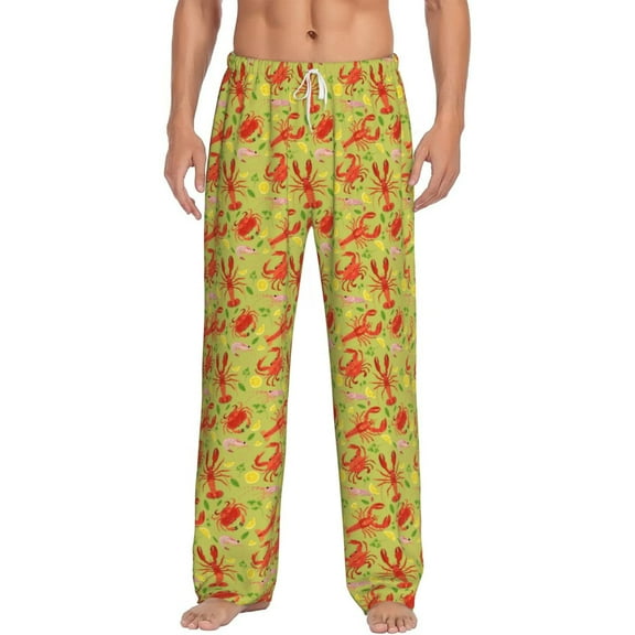 Uemuo Crab Lobster Pattern Men's Wide Leg Palazzo Lounge Pants with Pockets Light Weight Loose Comfy Casual Pajama Pants-Large