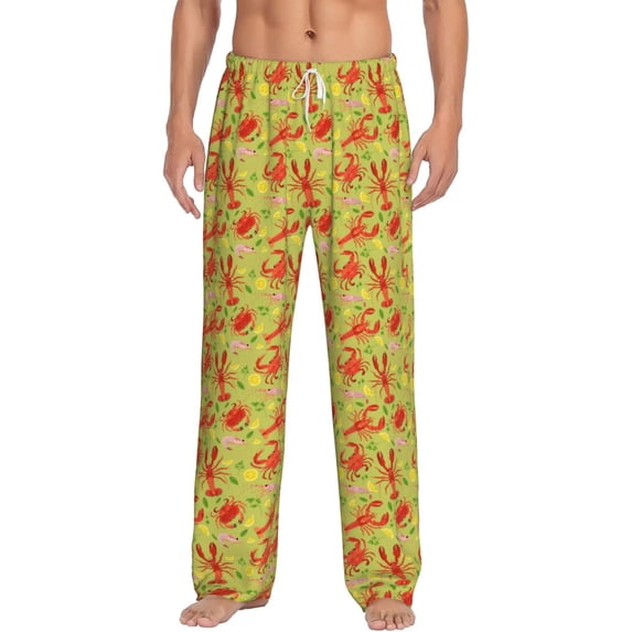 Uemuo Crab Lobster Pattern Men's Wide Leg Palazzo Lounge Pants with Pockets Light Weight Loose Comfy Casual Pajama Pants-Small
