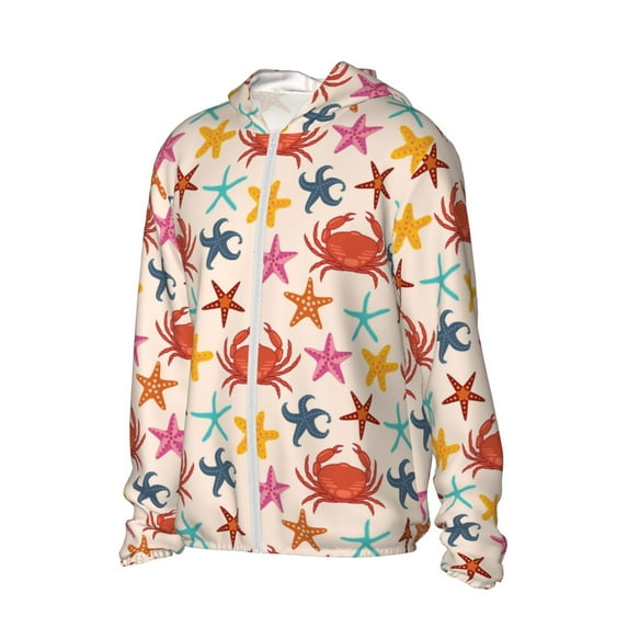 Uemuo Crabs And Seastars Pattern Women's Full Zip UPF 50+ Sun Protection Hoodie Jacket Long Sleeve Sun Shirt Hiking Outdoor Performance with Pockets-XX-Large