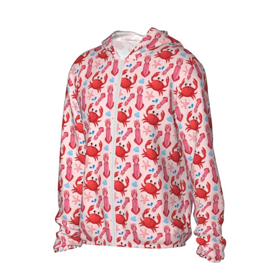 Uemuo Crabs Starfish Pattern Women's Full Zip UPF 50  Sun Protection Hoodie Jacket Long Sleeve Sun Shirt Hiking Outdoor Performance with Pockets-Medium
