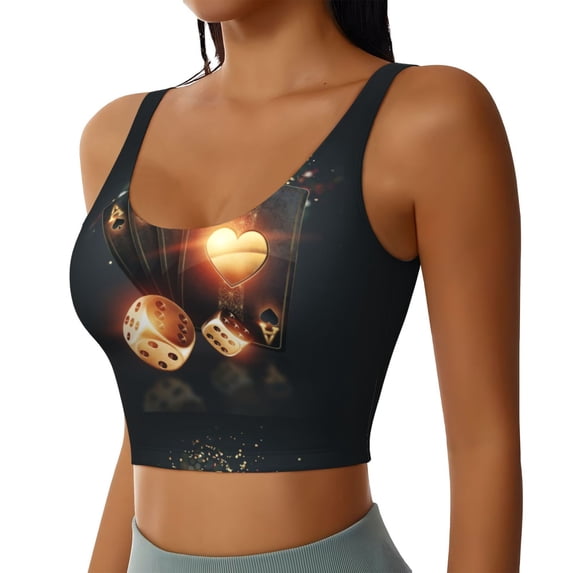 Uemuo Creative Poker Pattern Women's Sports Bra - High Impact Support, Breathable, and Comfortable Athletic Bra for Running, Yoga, and Workouts