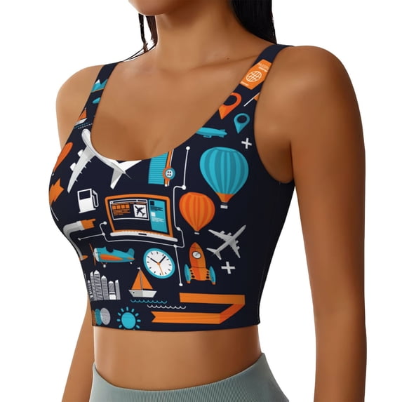 Uemuo Creative Transport Pattern Women's Sports Bra - High Impact Support, Breathable, and Comfortable Athletic Bra for Running, Yoga, and Workouts