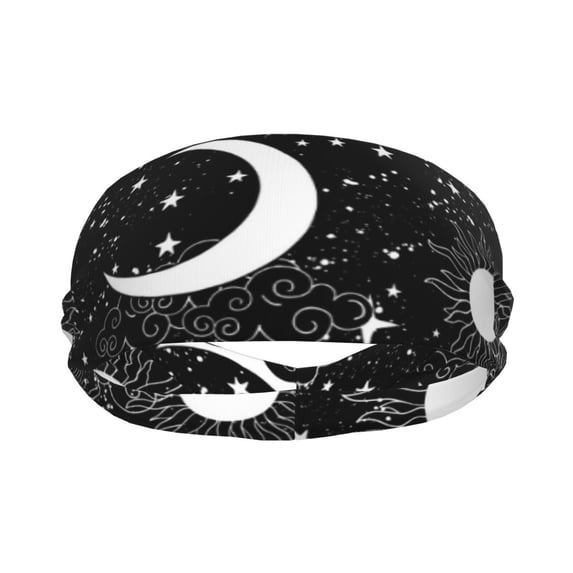 Uemuo Crescent and Stars Printed Sports Headbands for Men Women,Moisture Wicking Workout Headband, Sweatband Headbands,Non-slip Workout Gym Yoga Headband