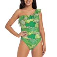 thumbnail image 1 of Uemuo Crocodile And Bush Print Women's One Piece Swimsuit Asymmetrical Neck Bathing Suit One Shoulder Side Cutout Ruffle Swimwear-X-Large, 1 of 6