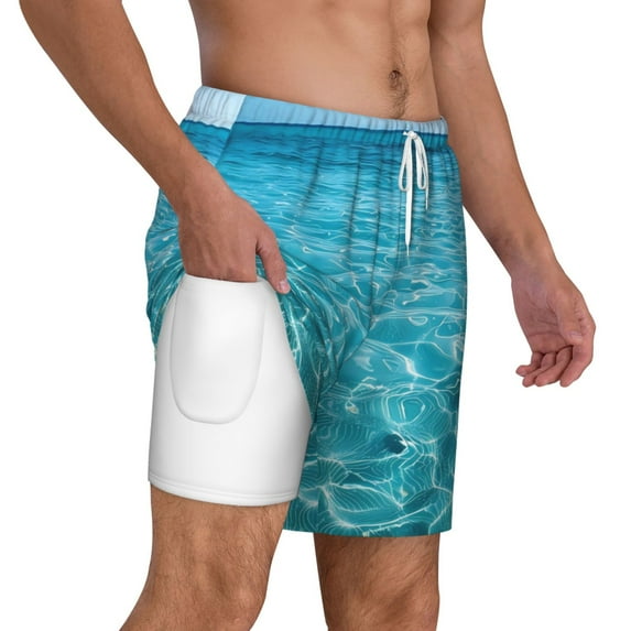 Uemuo Crystal Clear Ocean Waves Pattern Mens Swim Trunks Quick Dry Board Shorts with Mesh Lining, Stretch Beach Shorts Quick Dry No-Chafing Board Shorts-3X-Large
