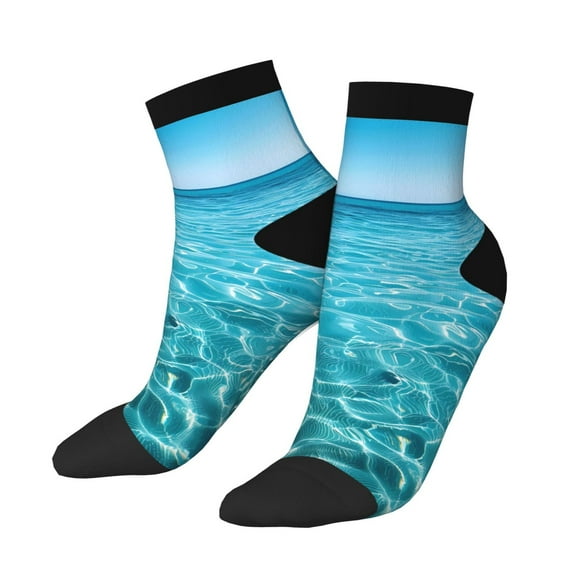 Uemuo Crystal Clear Ocean Waves Printed Crew Socks, Moisture-Wicking Socks, Athletic Socks for Men Breathable Cushion Socks Casual Sport Socks for Running Traveling