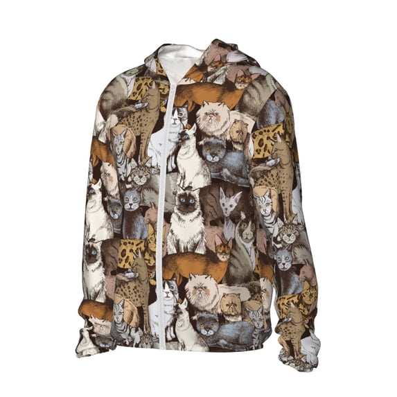 Uemuo Cut Cats Pattern Women's Full Zip UPF 50+ Sun Protection Hoodie Jacket Long Sleeve Sun Shirt Hiking Outdoor Performance with Pockets-3X-Large