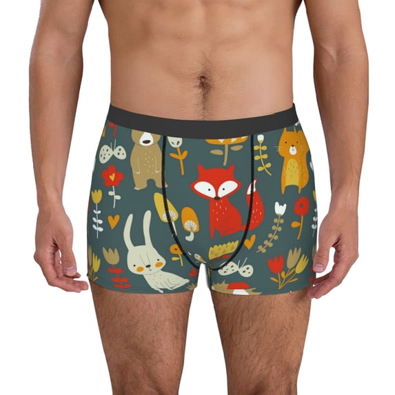 Uemuo Cute Animal Forest Pattern Men's Boxer Briefs,Trunk Anti-Chafing,Comfortable, Durable, and Stylish Underwear-Small
