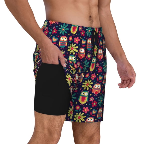 Uemuo Cute Animal Pattern Mens Swim Trunks Quick Dry Board Shorts with Mesh Lining, Stretch Beach Shorts Quick Dry No-Chafing Board Shorts-XX-Large