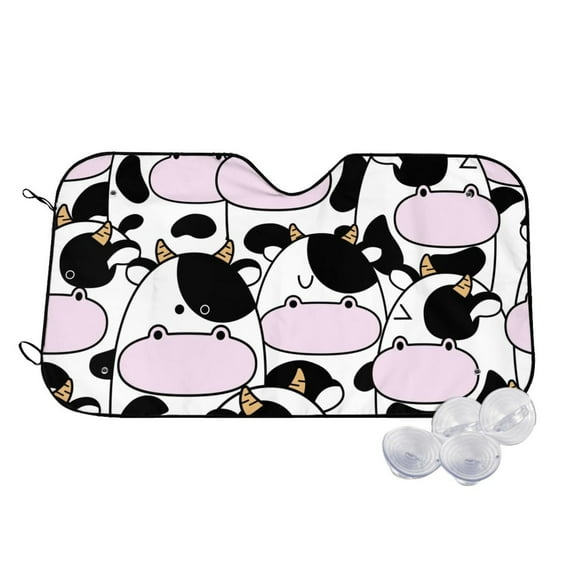 Uemuo Cute Animal with Cow Pattern Accordion Car Windshield Sun Shade, Foldable Reflective Sun Visor for Car, Reflector Windshield Sunshade-