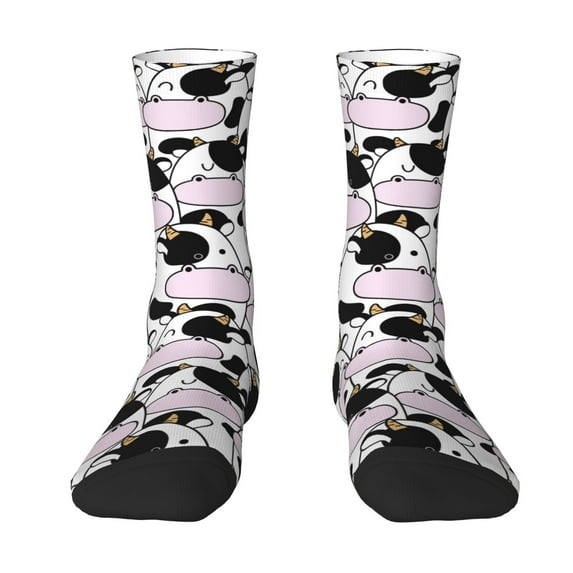 Uemuo Cute Animal with Cow Pattern Women's Crew Socks, Soft Durable Breathable Moisture-Wicking with Odor Control Cotton socks
