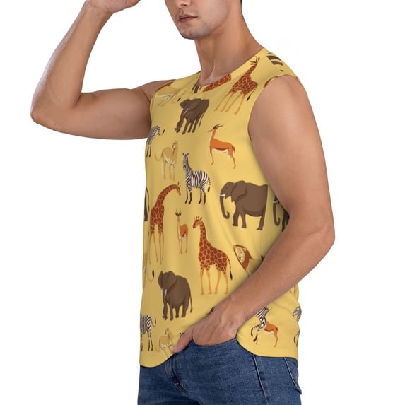 Uemuo Cute Animals Pattern Men's Sleeveless T-Shirt,Muscle Athletic Tank Top, Moisture-wicking Quick-dry Breathable Classic Tee Top for Gym Run Outdoor Sports-