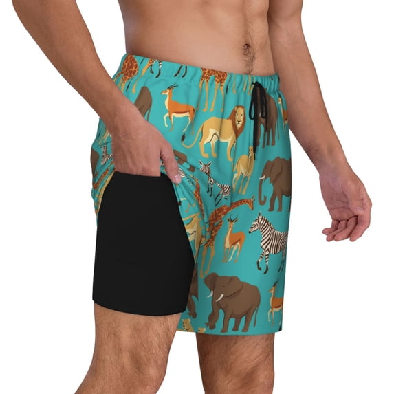 Uemuo Cute Animals Pattern Mens Swim Trunks Quick Dry Board Shorts with Mesh Lining, Stretch Beach Shorts Quick Dry No-Chafing Board Shorts-Large