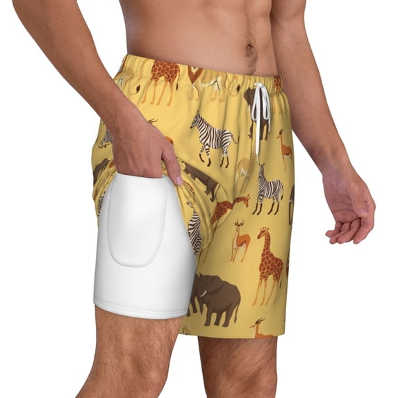 Uemuo Cute Animals Pattern Mens Swim Trunks Quick Dry Board Shorts with Mesh Lining, Stretch Beach Shorts Quick Dry No-Chafing Board Shorts-Medium