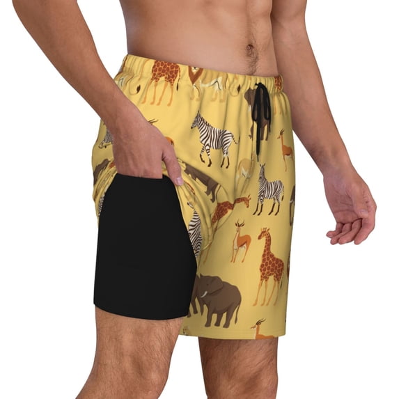 Uemuo Cute Animals Pattern Mens Swim Trunks Quick Dry Board Shorts with Mesh Lining, Stretch Beach Shorts Quick Dry No-Chafing Board Shorts-X-Large