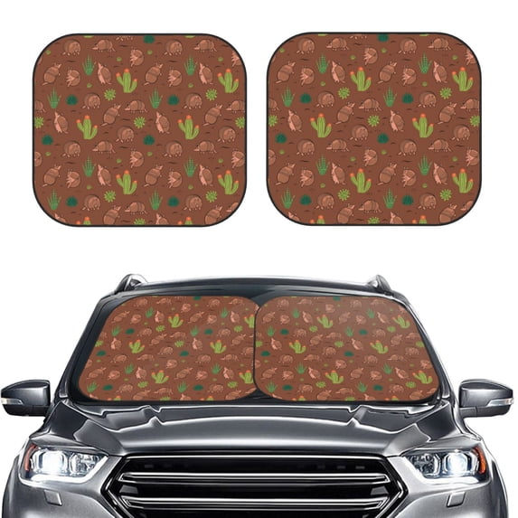 Uemuo Cute Armadillos Printed 2 PCS Car Windshield Sun Shade, Auto Sun Heat and UV Rays Blocker, Foldable Automotive Front Window Sunshade Protector