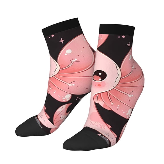 Uemuo Cute Axolotl Sakura Blossoms A Printed Crew Socks, Moisture-Wicking Socks, Athletic Socks for Men Breathable Cushion Socks Casual Sport Socks for Running Traveling