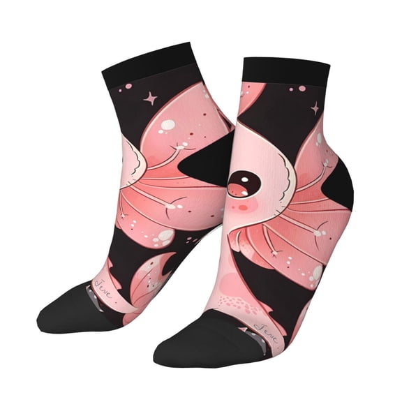 Uemuo Cute Axolotl Sakura Blossoms A Printed Crew Socks, Moisture-Wicking Socks, Athletic Socks for Men Breathable Cushion Socks Casual Sport Socks for Running Traveling