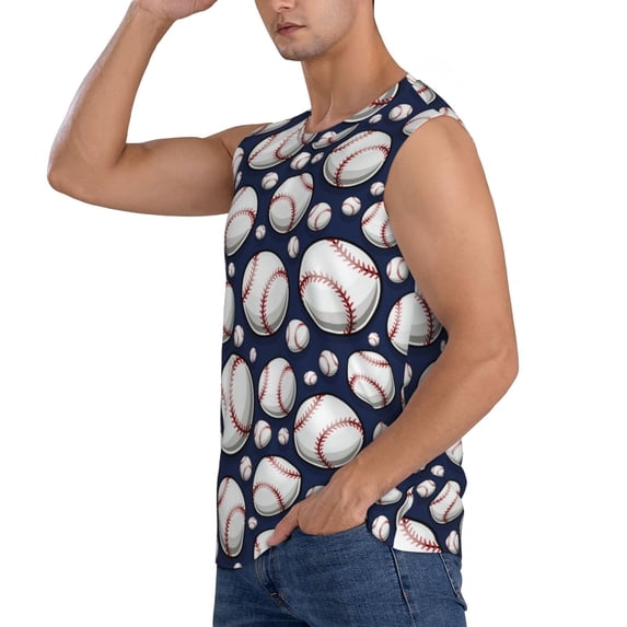 Uemuo Cute Basebal Pattern Men's Sleeveless T-Shirt,Muscle Athletic Tank Top, Moisture-wicking Quick-dry Breathable Classic Tee Top for Gym Run Outdoor Sports-Large