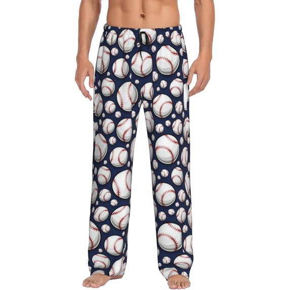 Uemuo Cute Basebal Pattern Men's Wide Leg Palazzo Lounge Pants with Pockets Light Weight Loose Comfy Casual Pajama Pants-Medium