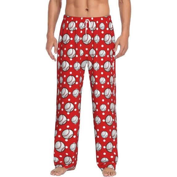 Uemuo Cute Baseball Pattern Men's Wide Leg Palazzo Lounge Pants with Pockets Light Weight Loose Comfy Casual Pajama Pants-Medium
