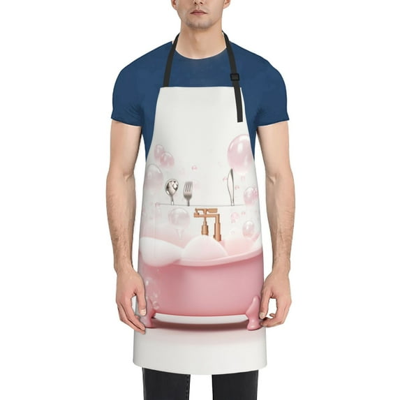 Uemuo Cute Bathtub Pattern Waterproof Apron Adjustable Dishwasher Apron- Apron for Women Men Heavy Duty Work Apron for Dishwashing Chemical Lab